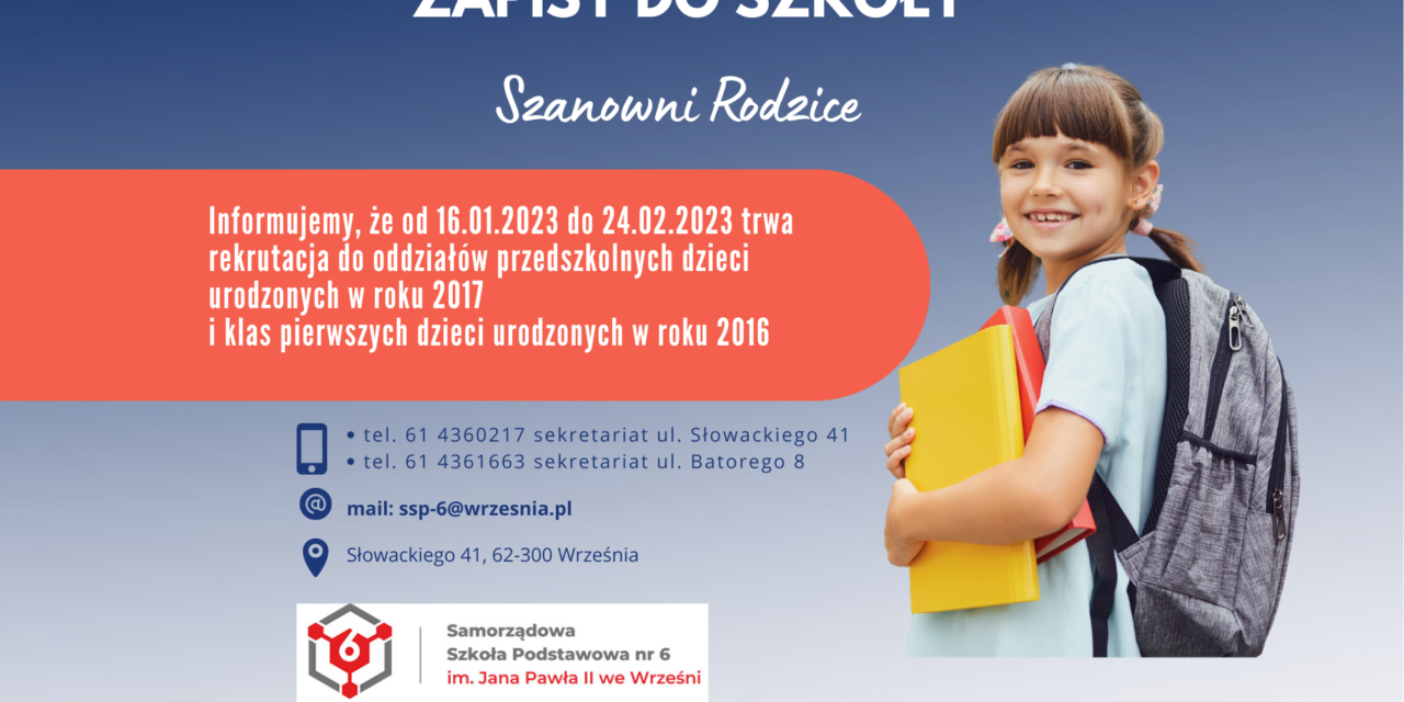 Zapisy i rekrutacja do oddziałów przedszkolnych i klas pierwszych na rok szkolny 2023/2024